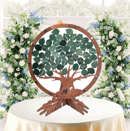 Rustic Wooden Wedding Guest Book Signing Tree With 55 Green Leaves
