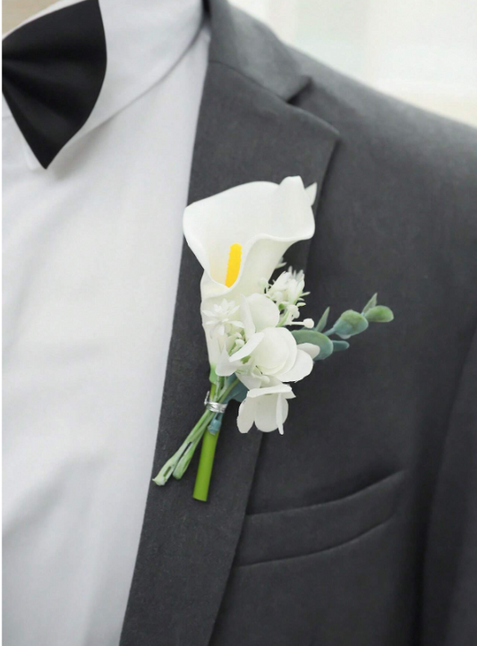 Calla Lily Flower With Artificial Greenery Boutonniere