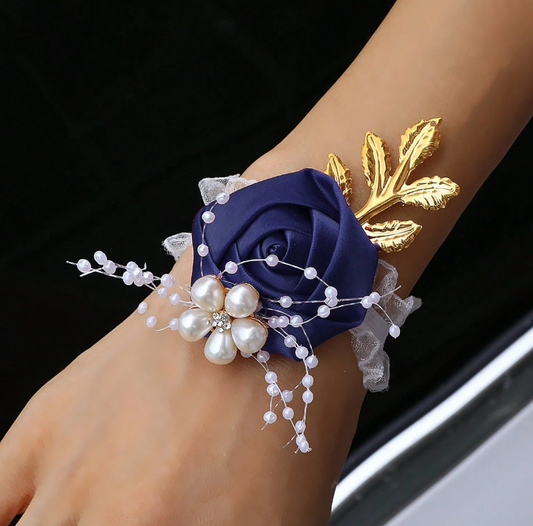 Silk Rose Bridesmaids Corsage Navy