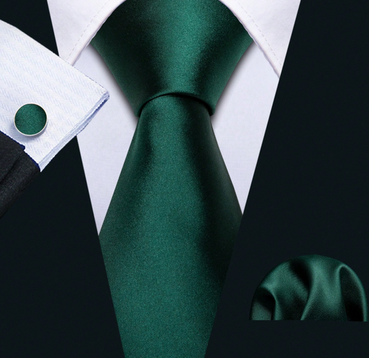 Tie And Pocket Square Set Dark Green