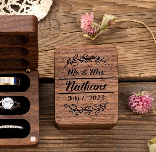 Personalized Wooden Wedding Engagement Ring Box 3 Slot