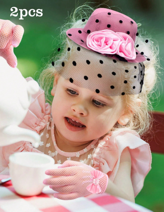 2pc Set Children's Lace Bow Gloves Set