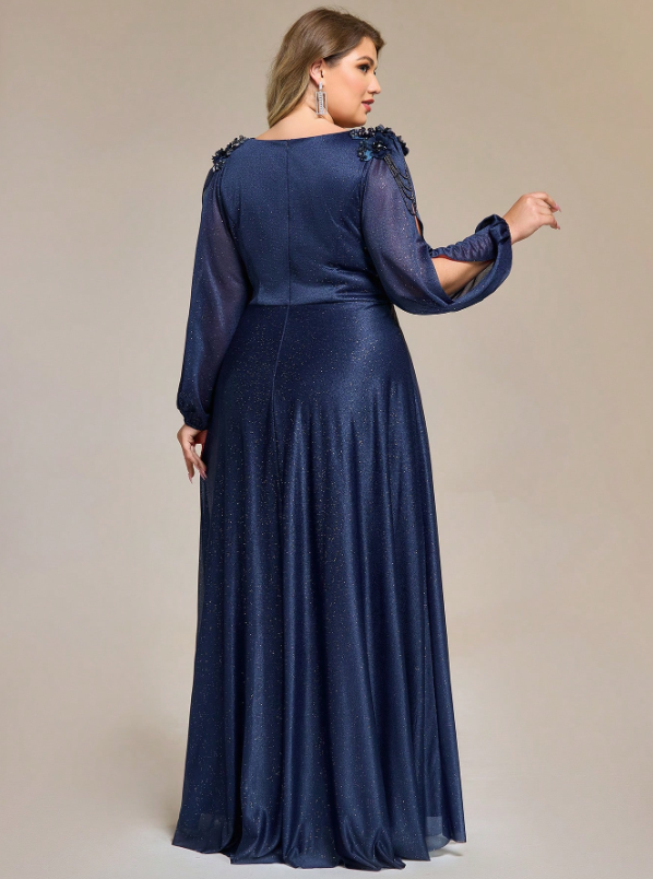 Glitter Embroidered Applique Wedding Guest Dress