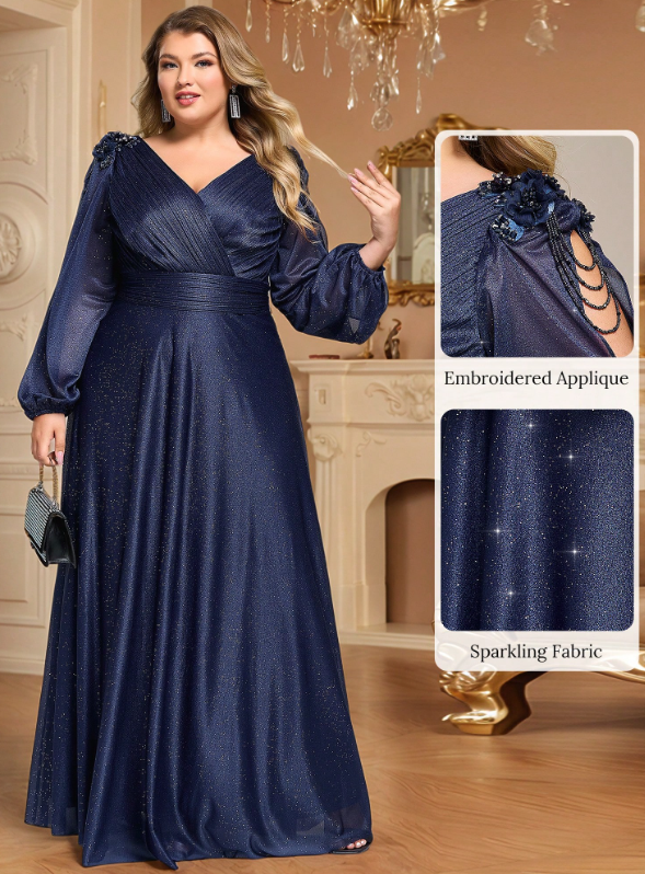 Glitter Embroidered Applique Wedding Guest Dress