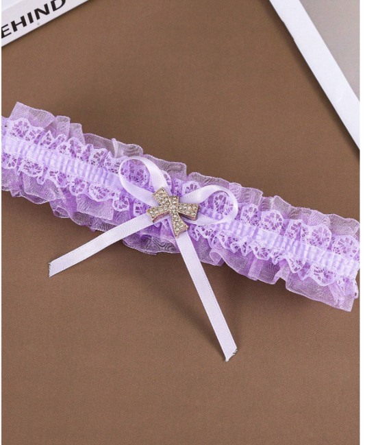 Adjustable Lace Trim High-End Bridal Garter Purple