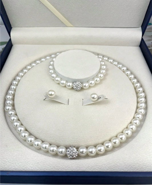 4pcs Pearl Necklace With Matching Earrings And Bracelet Jewelry Set