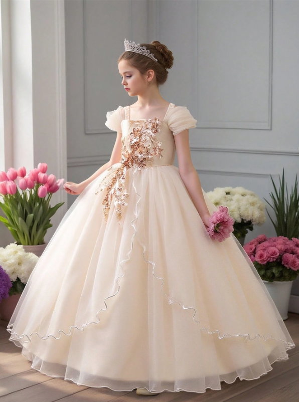 Tween Girls' Chiffon & Satin Solid Color Dress