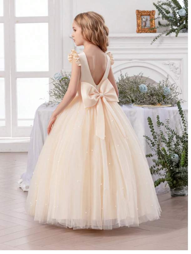 Tulle Cap Sleeve Princess Dress Apricot
