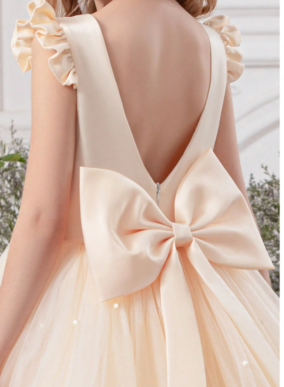 Tulle Cap Sleeve Princess Dress Apricot