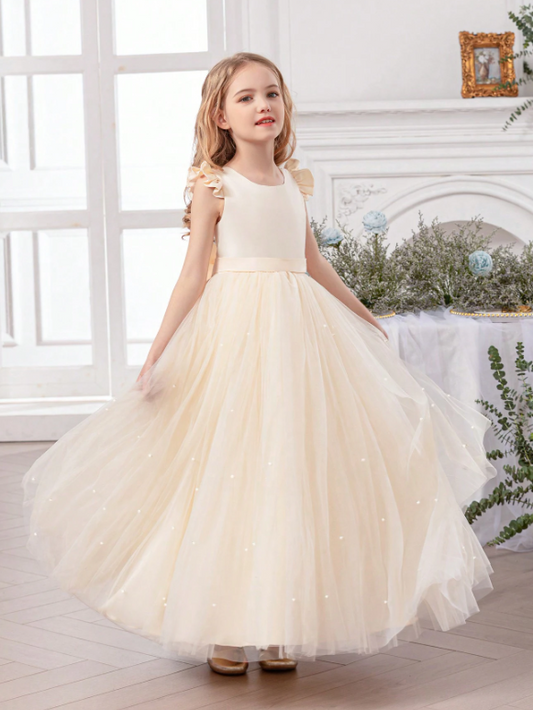 Tulle Cap Sleeve Princess Dress Apricot