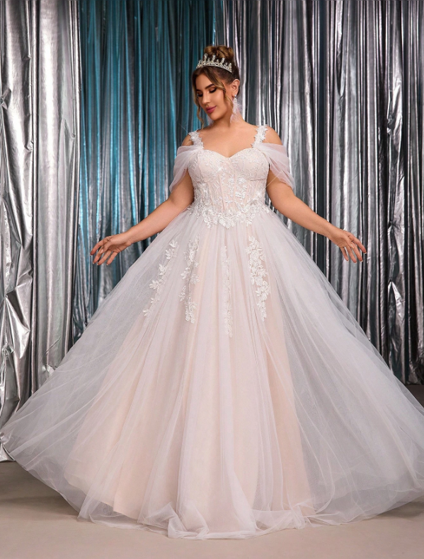 Off-Shoulder Floral Embroidered  A-Line Exquisite Wedding Dress