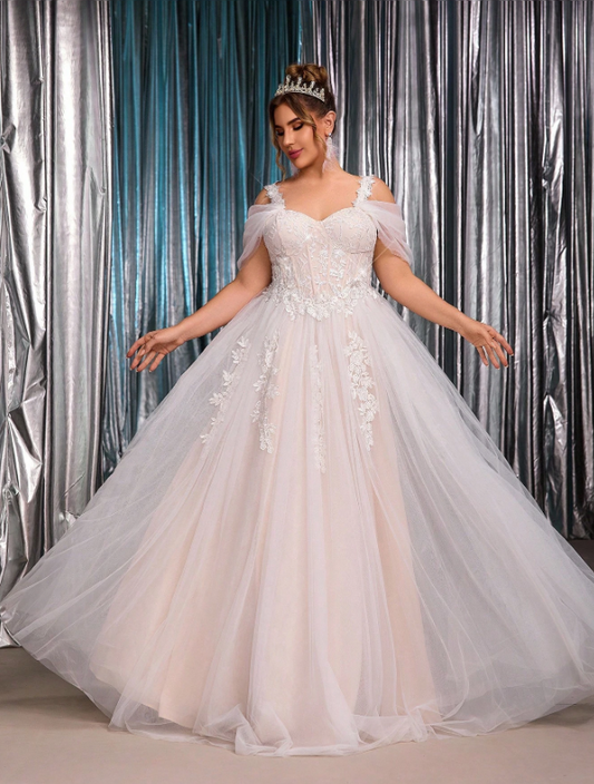 Off-Shoulder Floral Embroidered  A-Line Exquisite Wedding Dress