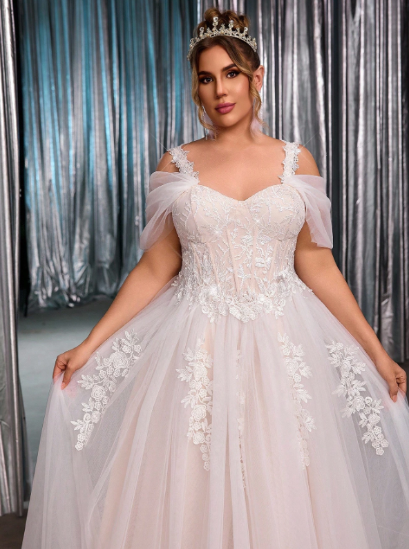 Off-Shoulder Floral Embroidered  A-Line Exquisite Wedding Dress