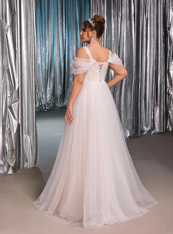 Off-Shoulder Floral Embroidered  A-Line Exquisite Wedding Dress