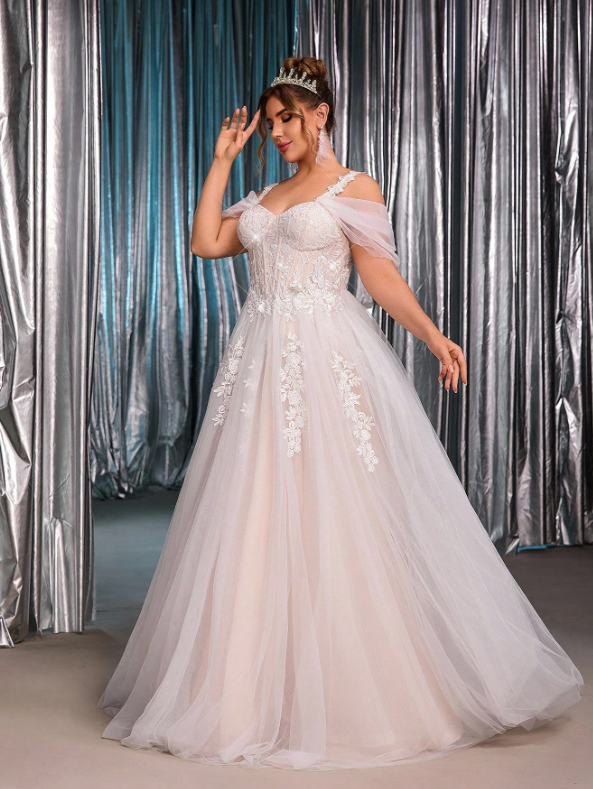 Off-Shoulder Floral Embroidered  A-Line Exquisite Wedding Dress