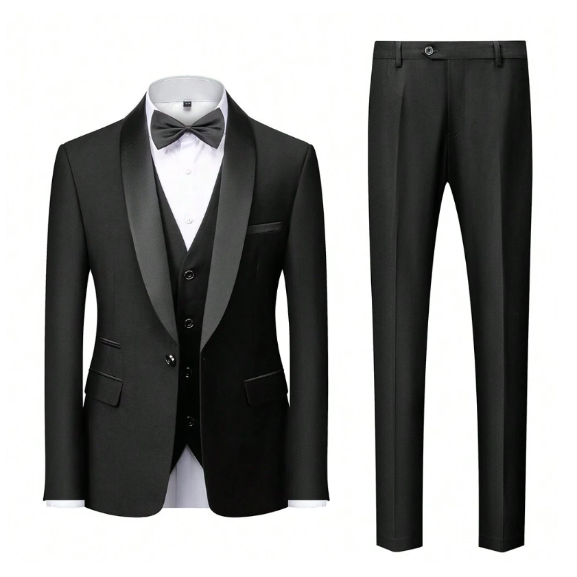 Men Slim 3 Pieces Tuxedo Prom Suit Black