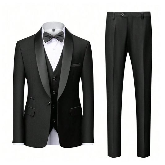 Men Slim 3 Pieces Tuxedo Prom Suit Black