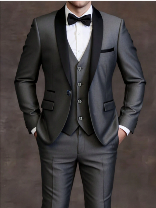 Men Slim 3 Pieces Tuxedo Prom Suit Dark Grey