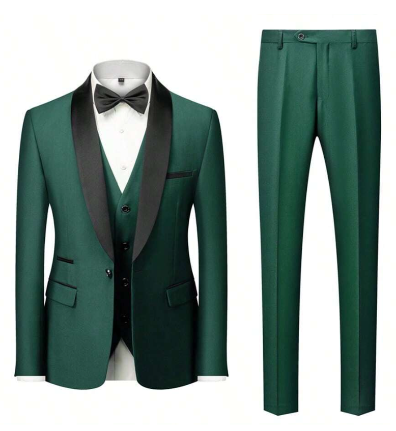 Men Slim 3 Pieces Tuxedo Prom Suit Dark Green