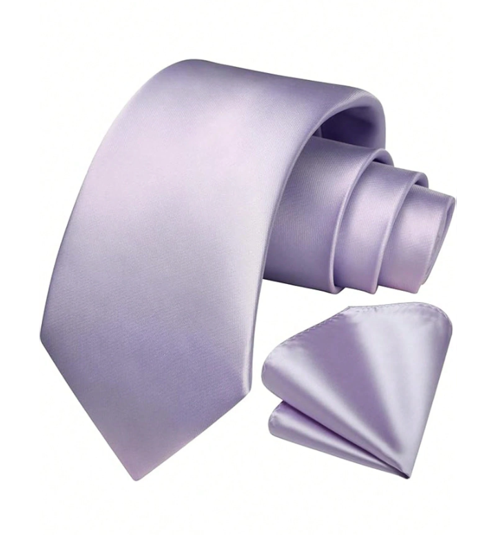 Groomsmen Solid Color Wedding Tie & Pocket Square Lilac - Set of 3