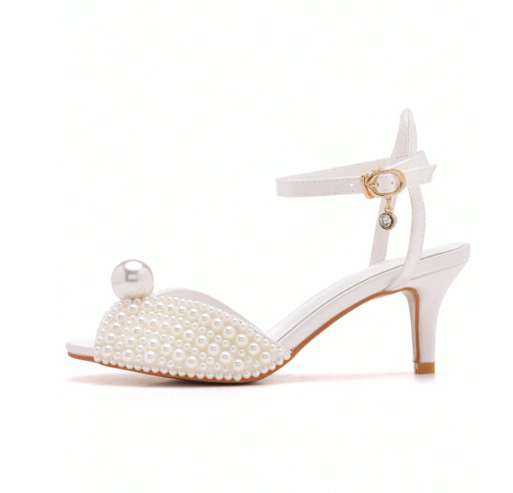 6cm Gold Rhinestone High Heel Round Toe Sandal