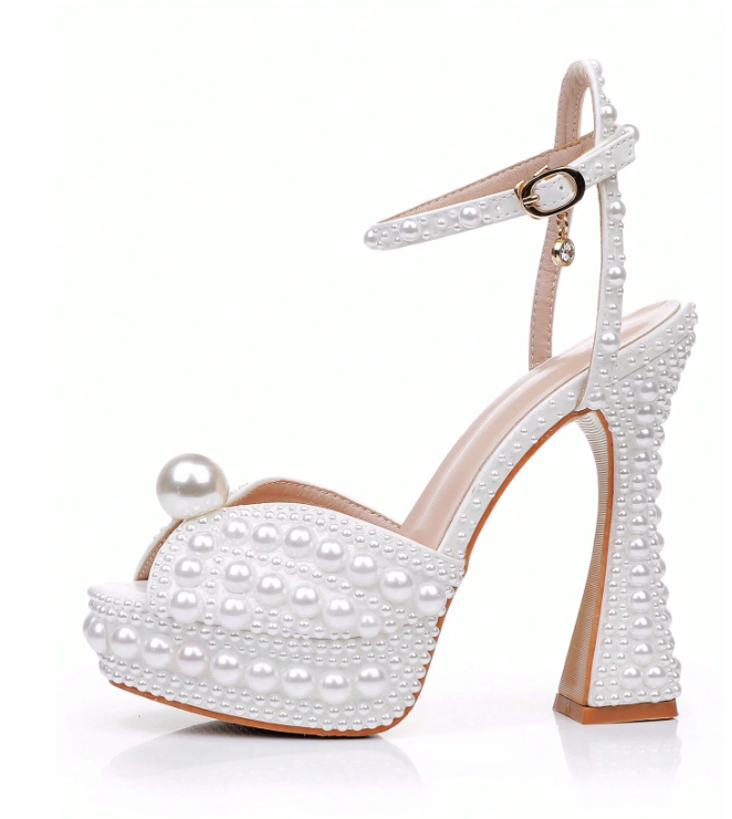 13cm Square Toe White Wedding Bridal Shoes