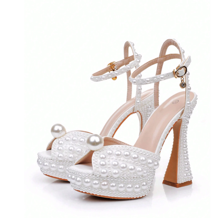 13cm Square Toe White Wedding Bridal Shoes