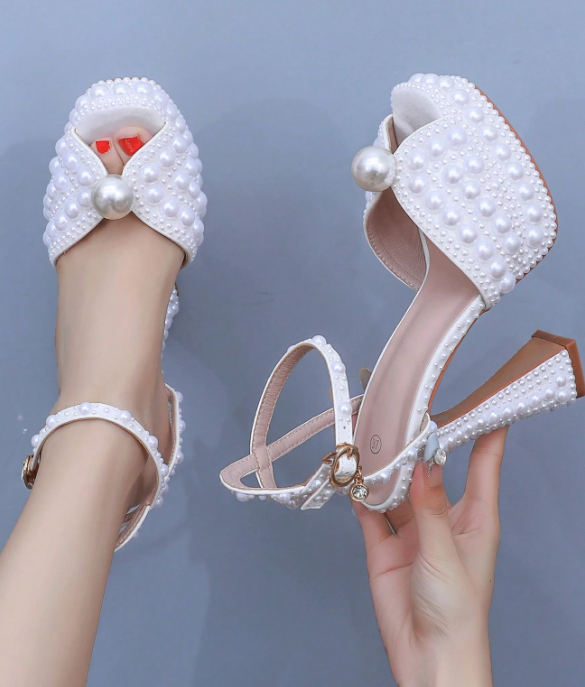 13cm Square Toe White Wedding Bridal Shoes
