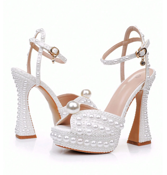 13cm Square Toe White Wedding Bridal Shoes