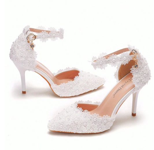 9cm White Lace Wedding High Heel Sandal