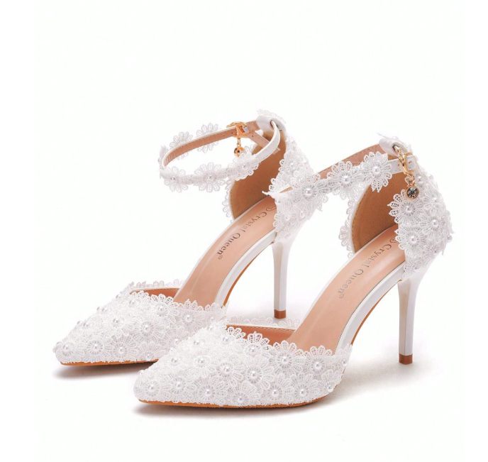 9cm White Lace Wedding High Heel Sandal