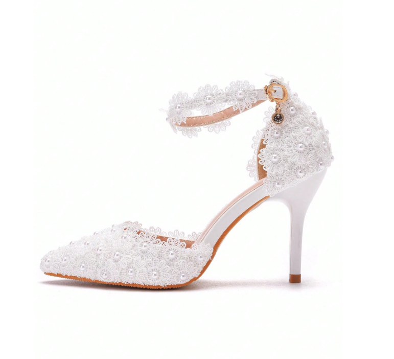 9cm White Lace Wedding High Heel Sandal