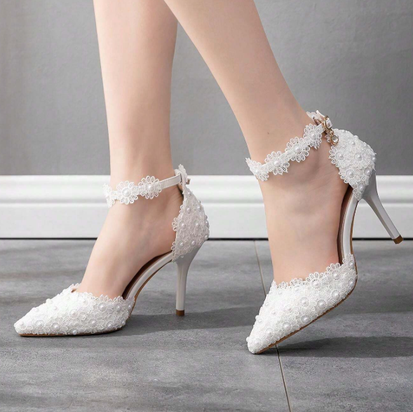 9cm White Lace Wedding High Heel Sandal