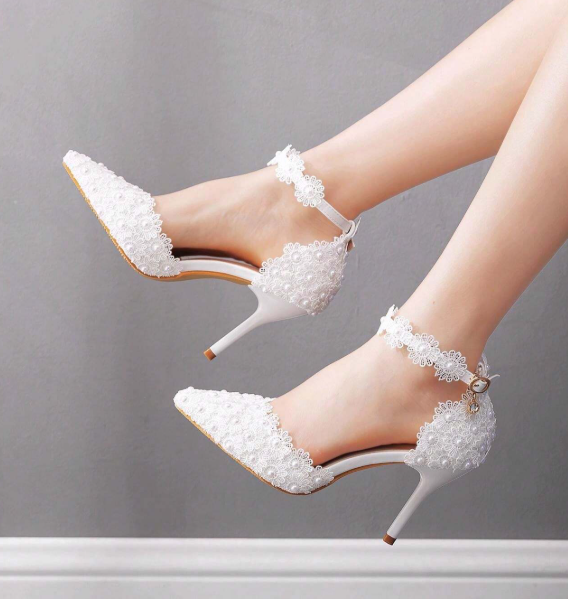 9cm White Lace Wedding High Heel Sandal