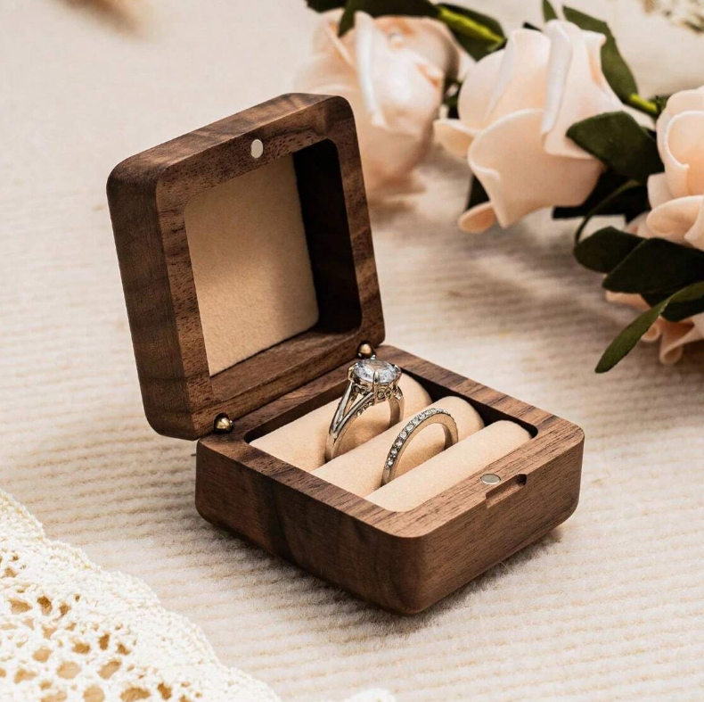 Personalized Wooden Wedding Engagement Ring Box