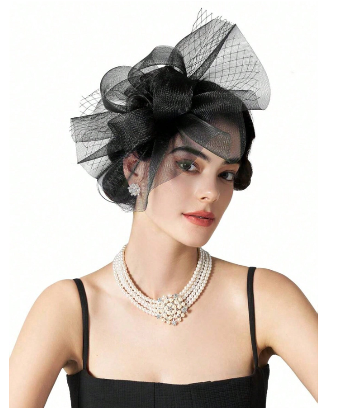 Tea Party Fascinator Black Wedding Mesh Hat