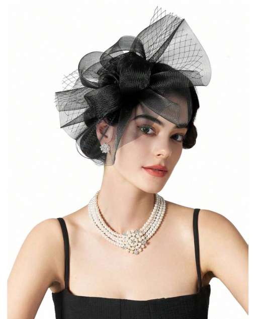 Tea Party Fascinator Black Wedding Mesh Hat