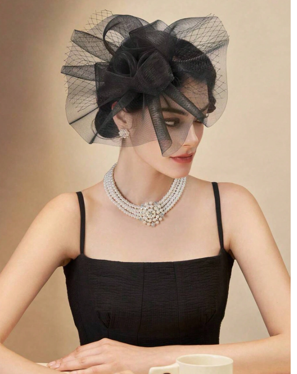 Tea Party Fascinator Black Wedding Mesh Hat