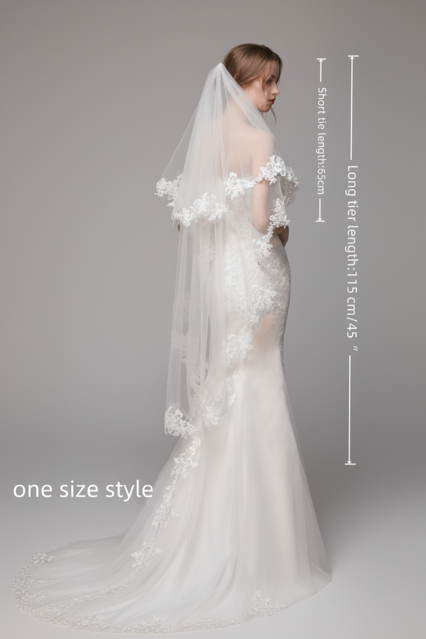 White Lace Cathedral Veil With Elegant Double Layer