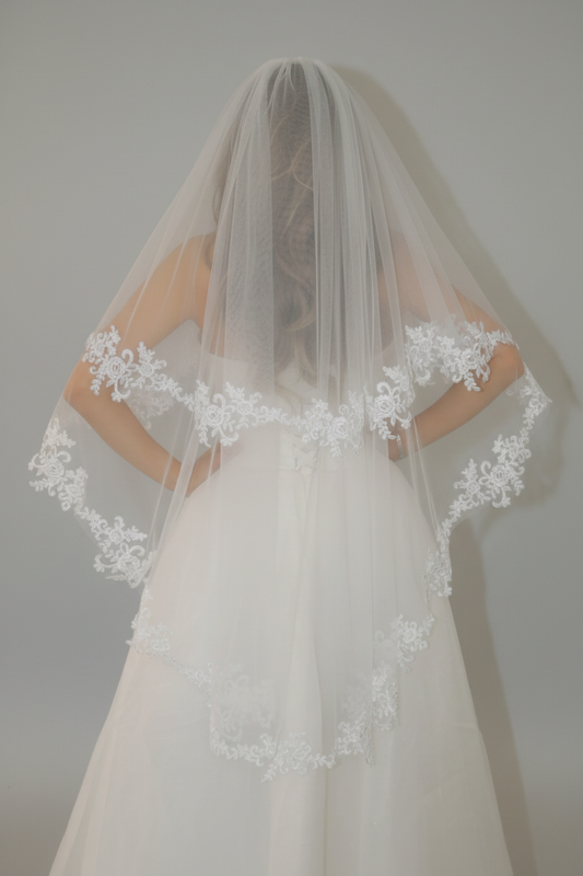 White Lace Cathedral Veil With Elegant Double Layer