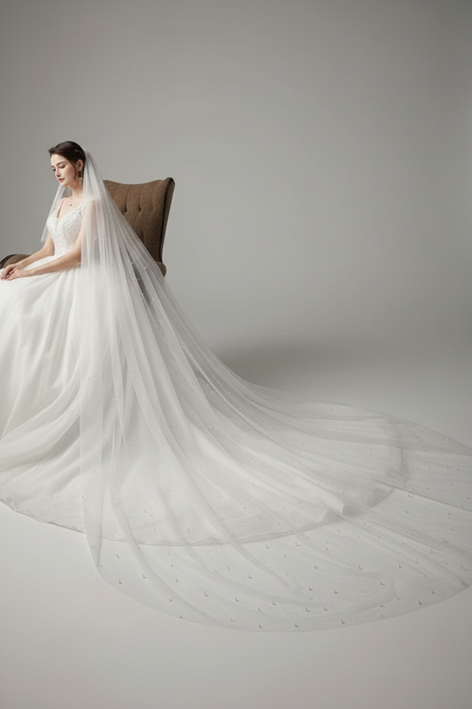 Double layered Faux Pearl Bridal Veil Hair with Comb