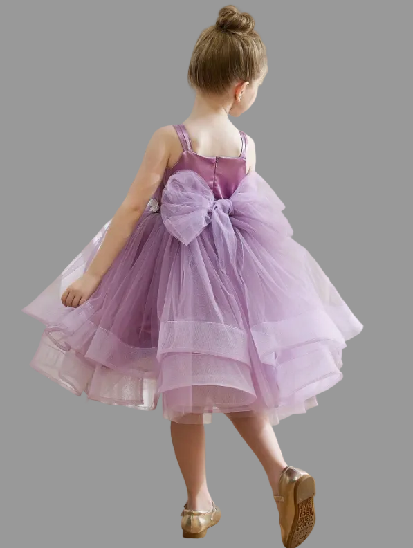 3D Floral Purple Mesh Elegant Princess Dress