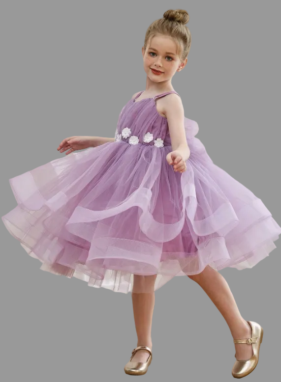 3D Floral Purple Mesh Elegant Princess Dress
