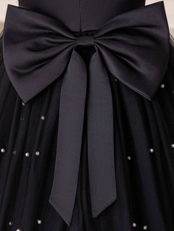 Black Cap Sleeve Mesh Elegant Christmas Princess Dress