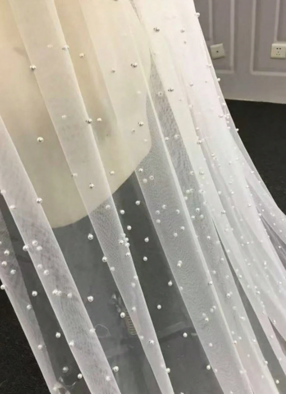 Pearl Long Veil With Comb Ivory