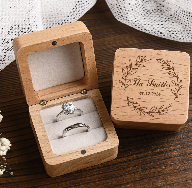 Personalized Engraved Wood Ring Bearer Box