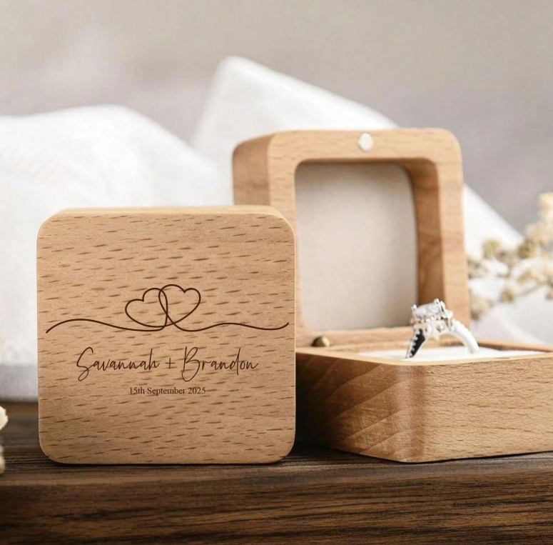 Personalized Engraved Wood Ring Bearer Box