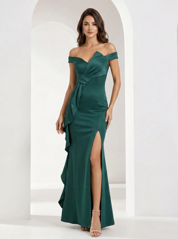 Jade Green Off-Shoulder Mermaid Evening Gown