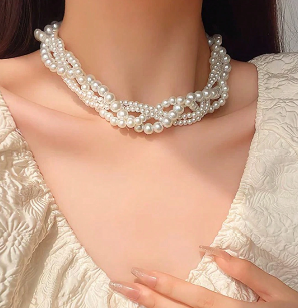 Faux Pearl Necklace And Earrings Bridal Set