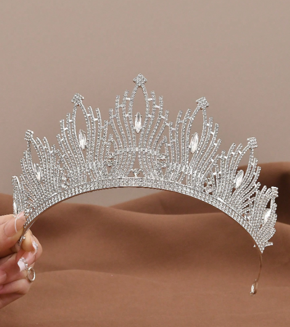 Baroque Crystal Crown Bridal Headpiece Silver
